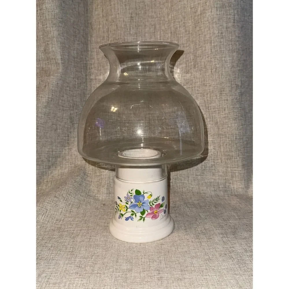 Seltora Ceramic Candle Holder Hurricane Glass Floral Vintage